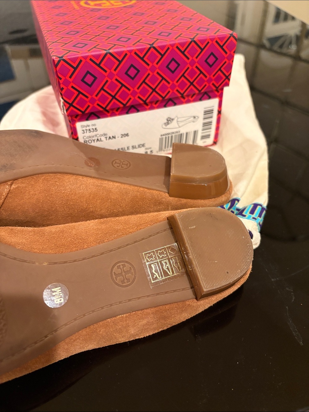 Tory Burch Royal Tan Suede Tassel Slide Mules - Picture 5 of 6